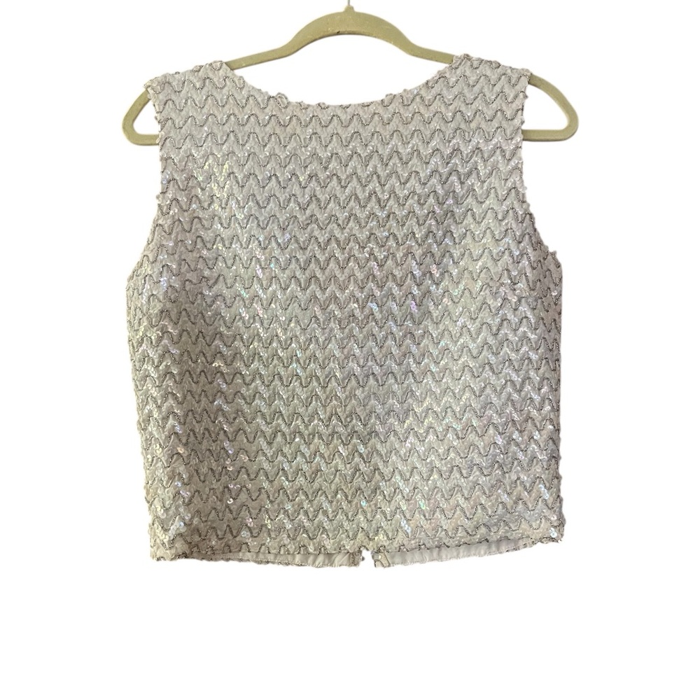 1950s Iridescent Sequin Elegant White Top
